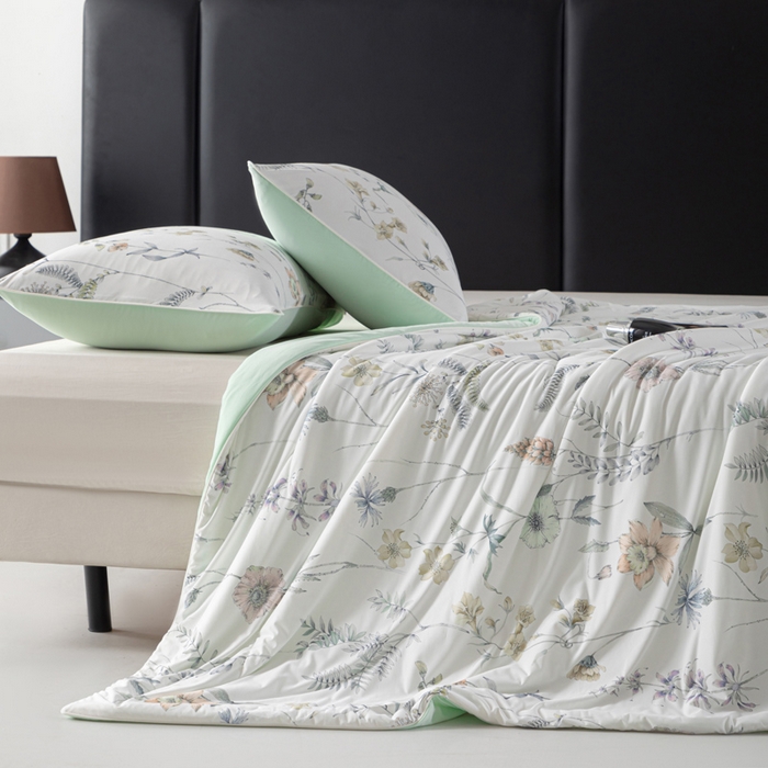 91家纺网 家纺一手货源 找家纺 玛德琳 2025新款A类兰精天丝印花凉感丝系列 绿影芳踪