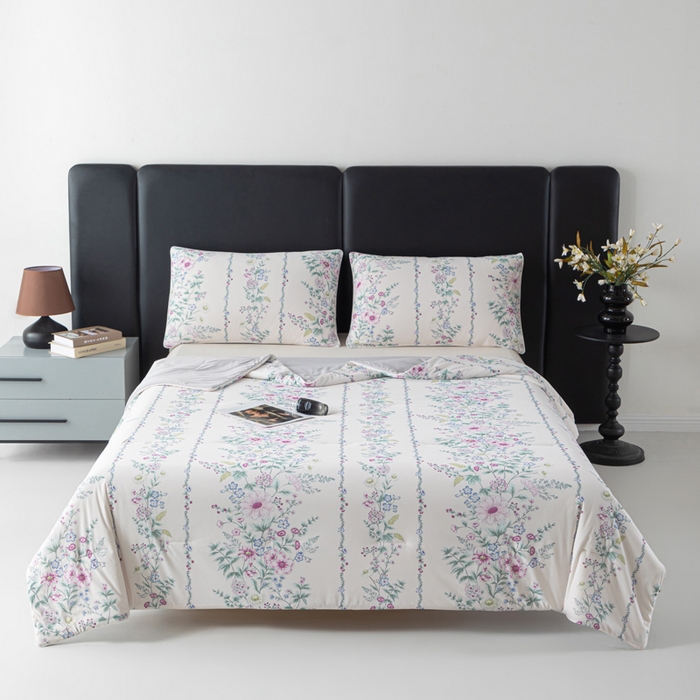 91家纺网 家纺一手货源 找家纺 玛德琳 2025新款A类兰精天丝印花凉感丝系列 田园花梦