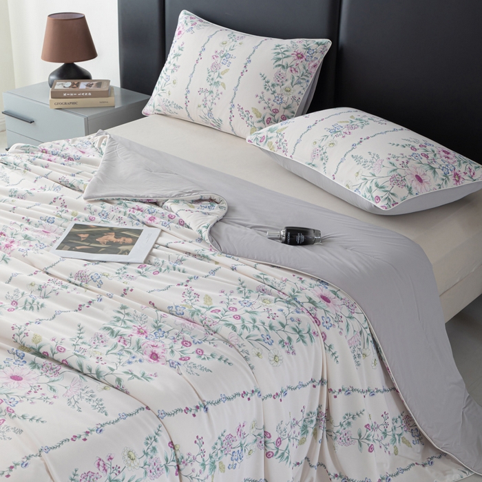 91家纺网 家纺一手货源 找家纺 玛德琳 2025新款A类兰精天丝印花凉感丝系列 田园花梦