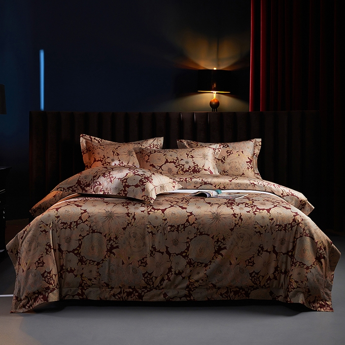 91家纺网 家纺一手货源 找家纺 缔缦 2025新款定织八枚锻s140数码印花系列四件套 繁花