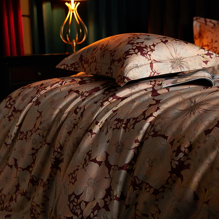 91家纺网 家纺一手货源 找家纺 缔缦 2025新款定织八枚锻s140数码印花系列四件套 繁花