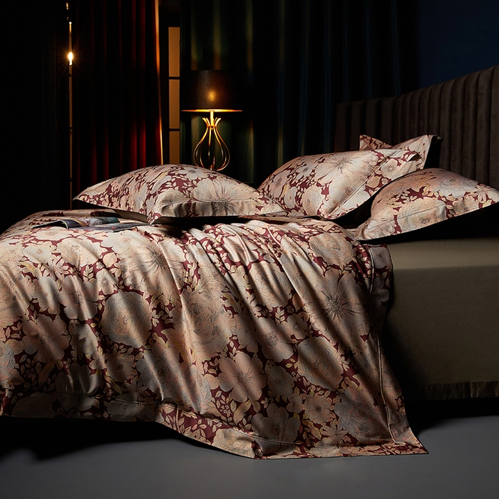 91家纺网 家纺一手货源 找家纺 缔缦 2025新款定织八枚锻s140数码印花系列四件套 繁花