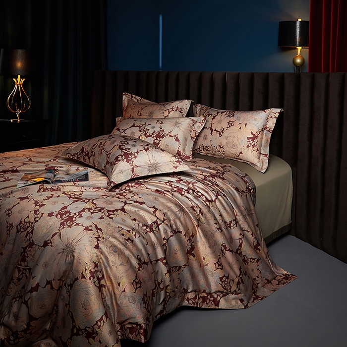 91家纺网 家纺一手货源 找家纺 缔缦 2025新款定织八枚锻s140数码印花系列四件套 繁花