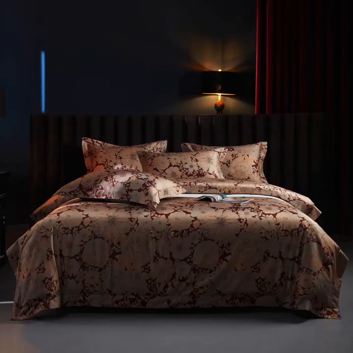 91家纺网 家纺一手货源 找家纺 缔缦 2025新款定织八枚锻s140数码印花系列四件套 繁花