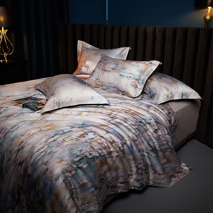 91家纺网 家纺一手货源 找家纺 缔缦 2025新款定织八枚锻s140数码印花系列四件套 莫奈花园