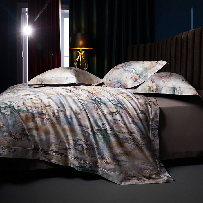 91家纺网 家纺一手货源 找家纺 缔缦 2025新款定织八枚锻s140数码印花系列四件套 莫奈花园