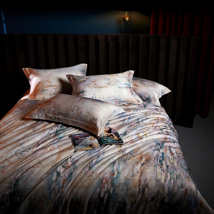 91家纺网 家纺一手货源 找家纺 缔缦 2025新款定织八枚锻s140数码印花系列四件套 莫奈花园