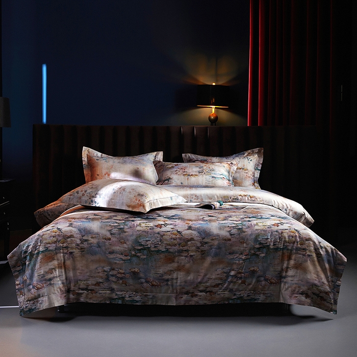 91家纺网 家纺一手货源 找家纺 缔缦 2025新款定织八枚锻s140数码印花系列四件套 莫奈花园