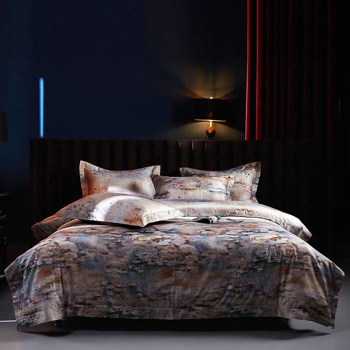 91家纺网 家纺一手货源 找家纺 缔缦 2025新款定织八枚锻s140数码印花系列四件套 莫奈花园