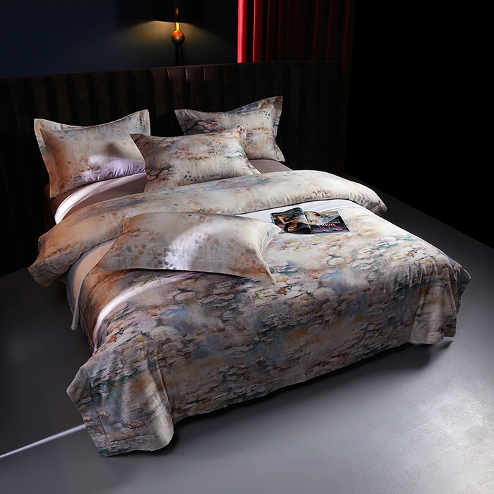 91家纺网 家纺一手货源 找家纺 缔缦 2025新款定织八枚锻s140数码印花系列四件套 莫奈花园