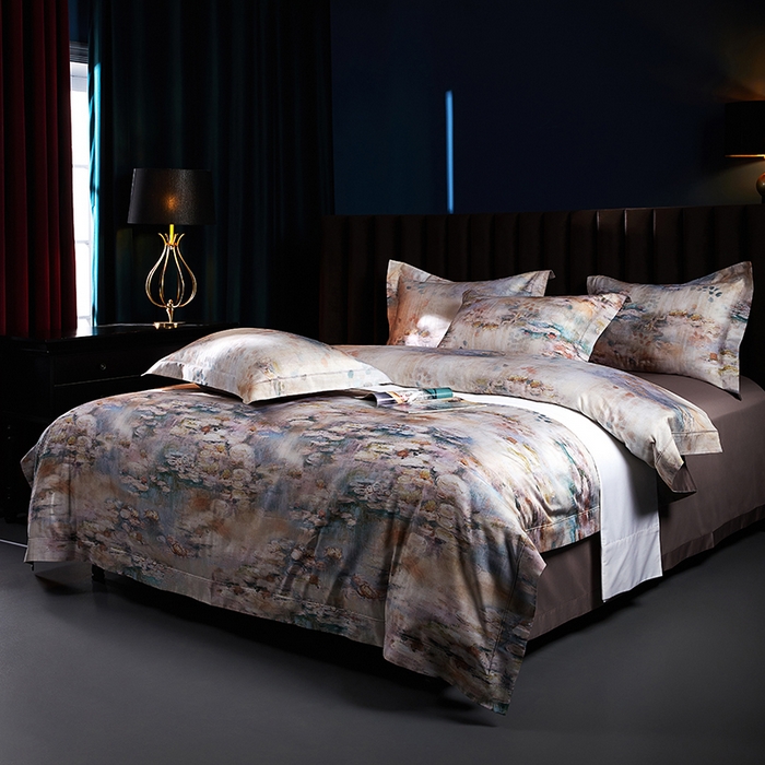 91家纺网 家纺一手货源 找家纺 缔缦 2025新款定织八枚锻s140数码印花系列四件套 莫奈花园