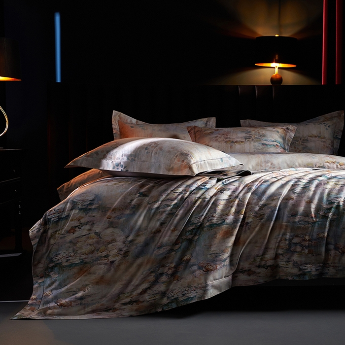 91家纺网 家纺一手货源 找家纺 缔缦 2025新款定织八枚锻s140数码印花系列四件套 莫奈花园