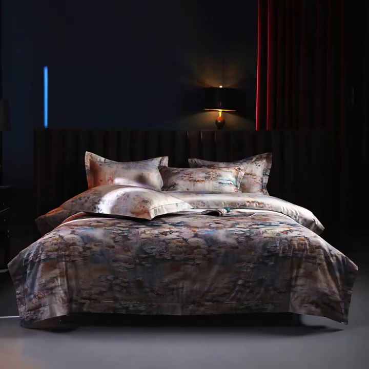 91家纺网 家纺一手货源 找家纺 缔缦 2025新款定织八枚锻s140数码印花系列四件套 莫奈花园