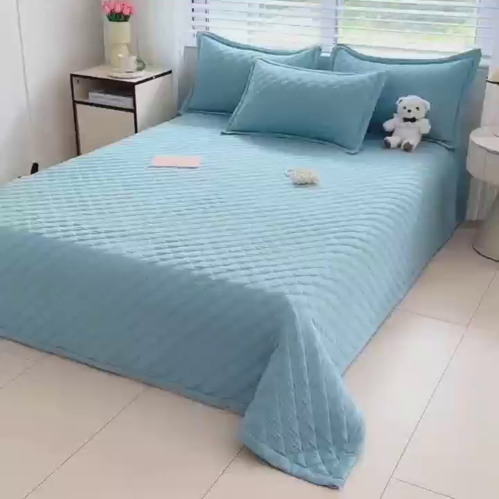 91家纺网 家纺一手货源 找家纺 橘夏家纺 2025新款凉感雪肌棉多功能床盖 湖石青
