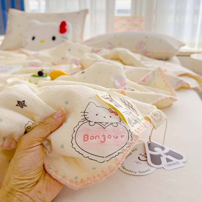 91家纺网 家纺一手货源 找家纺 星巴k家纺 2025新款贝壳绣三角针花边工艺款贝壳边夏被夏凉被空调被四件套【可提供买家秀】 爱心kt