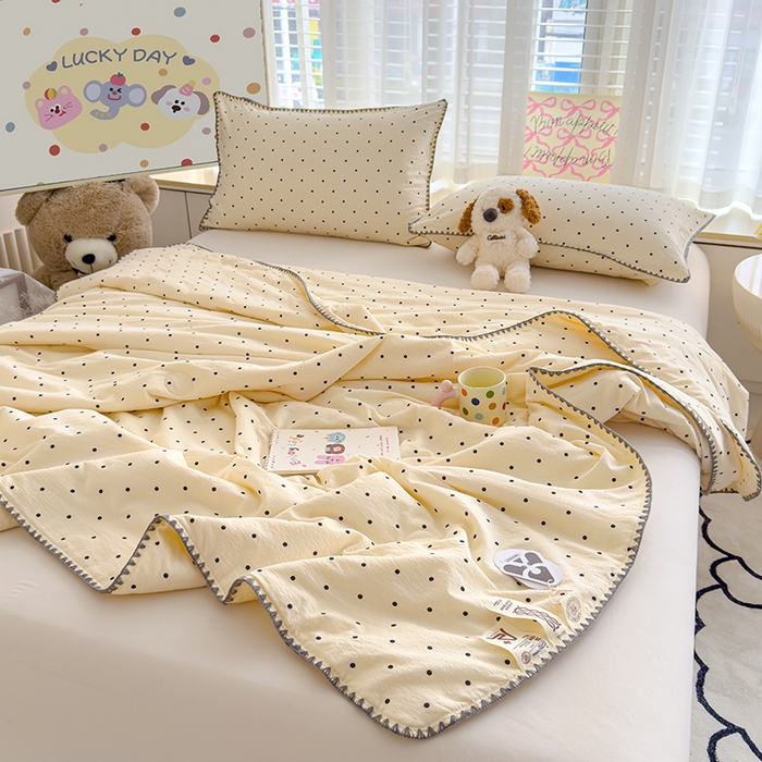 91家纺网 家纺一手货源 找家纺 星巴k家纺 2025新款贝壳绣三角针花边工艺款贝壳边夏被夏凉被空调被四件套【可提供买家秀】 波点灰