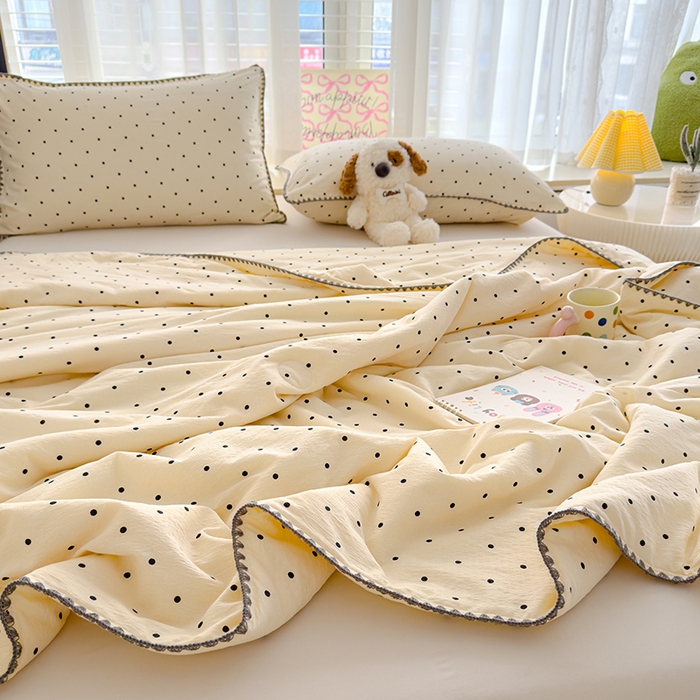 91家纺网 家纺一手货源 找家纺 星巴k家纺 2025新款贝壳绣三角针花边工艺款贝壳边夏被夏凉被空调被四件套【可提供买家秀】 波点灰