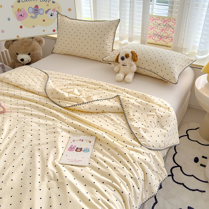 91家纺网 家纺一手货源 找家纺 星巴k家纺 2025新款贝壳绣三角针花边工艺款贝壳边夏被夏凉被空调被四件套【可提供买家秀】 波点灰