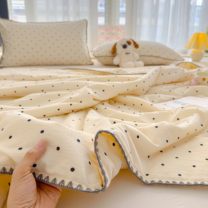 91家纺网 家纺一手货源 找家纺 星巴k家纺 2025新款贝壳绣三角针花边工艺款贝壳边夏被夏凉被空调被四件套【可提供买家秀】 波点灰