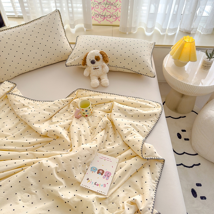 91家纺网 家纺一手货源 找家纺 星巴k家纺 2025新款贝壳绣三角针花边工艺款贝壳边夏被夏凉被空调被四件套【可提供买家秀】 波点灰