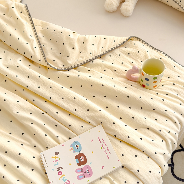 91家纺网 家纺一手货源 找家纺 星巴k家纺 2025新款贝壳绣三角针花边工艺款贝壳边夏被夏凉被空调被四件套【可提供买家秀】 波点灰