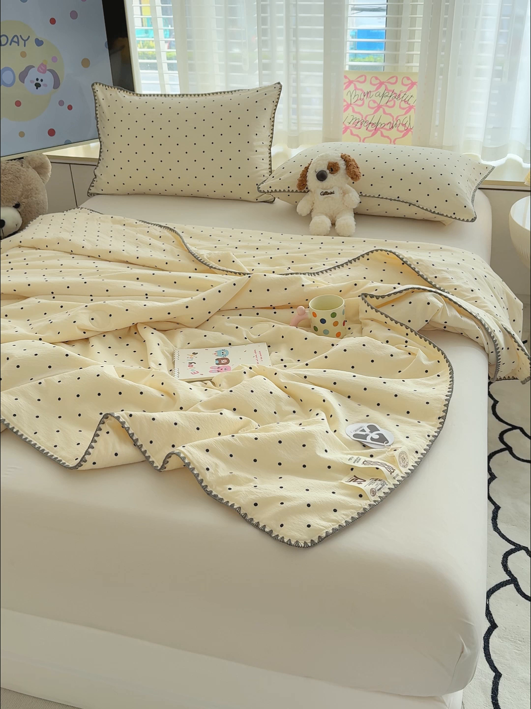 91家纺网 家纺一手货源 找家纺 星巴k家纺 2025新款贝壳绣三角针花边工艺款贝壳边夏被夏凉被空调被四件套【可提供买家秀】 波点灰