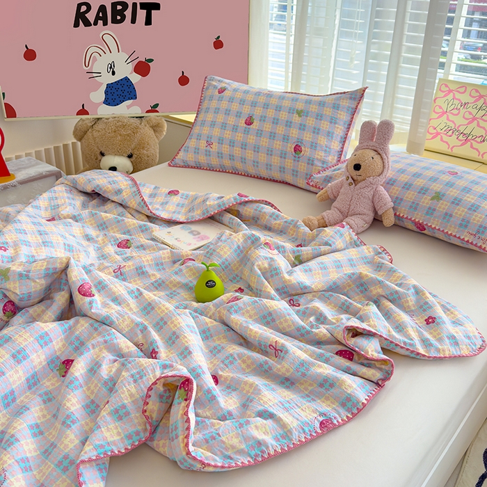 91家纺网 家纺一手货源 找家纺 星巴k家纺 2025新款贝壳绣三角针花边工艺款贝壳边夏被夏凉被空调被四件套【可提供买家秀】 草莓甜心