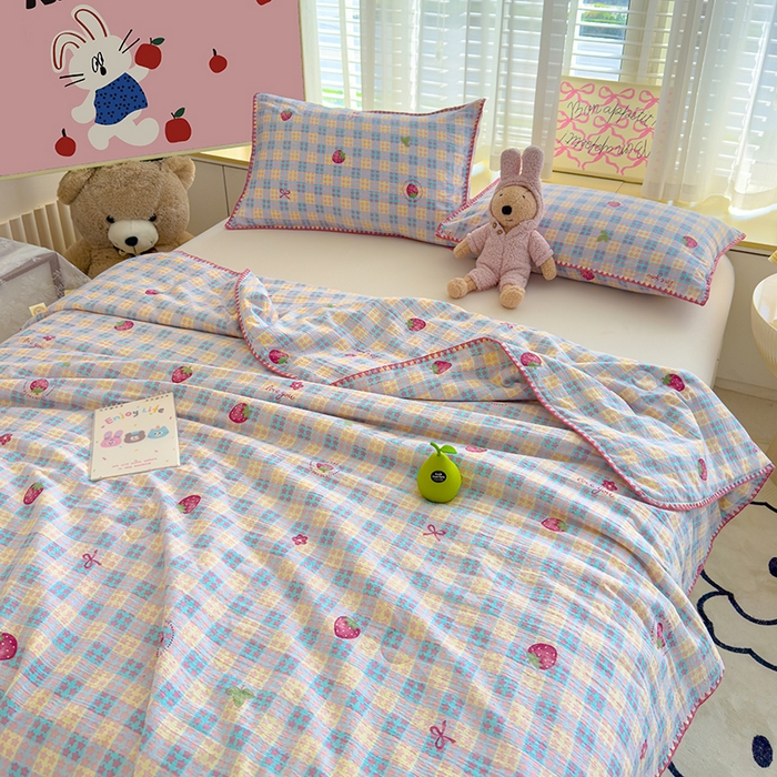 91家纺网 家纺一手货源 找家纺 星巴k家纺 2025新款贝壳绣三角针花边工艺款贝壳边夏被夏凉被空调被四件套【可提供买家秀】 草莓甜心