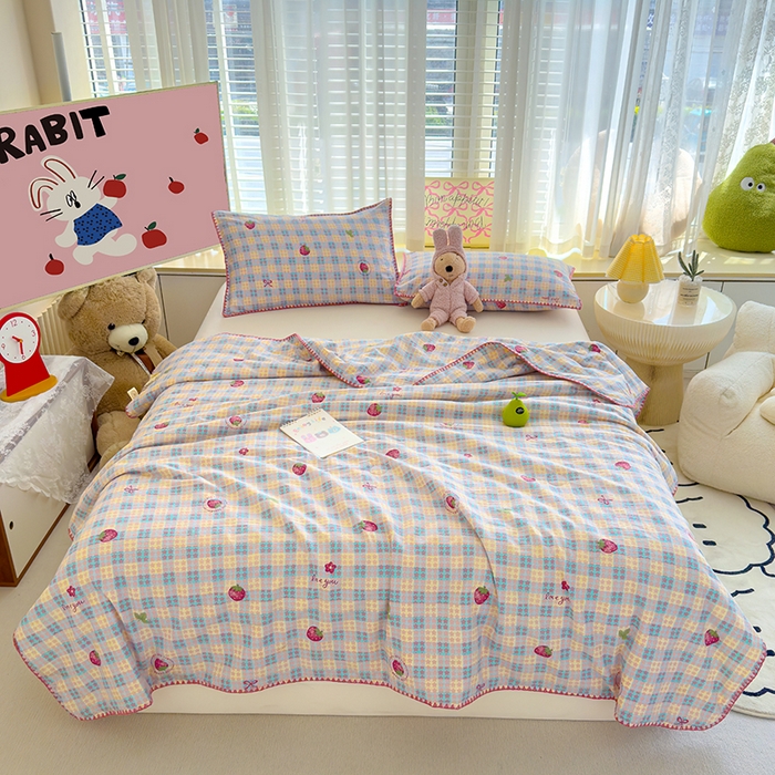 91家纺网 家纺一手货源 找家纺 星巴k家纺 2025新款贝壳绣三角针花边工艺款贝壳边夏被夏凉被空调被四件套【可提供买家秀】 草莓甜心