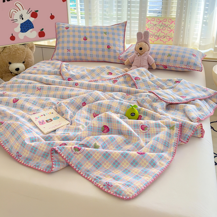 91家纺网 家纺一手货源 找家纺 星巴k家纺 2025新款贝壳绣三角针花边工艺款贝壳边夏被夏凉被空调被四件套【可提供买家秀】 草莓甜心