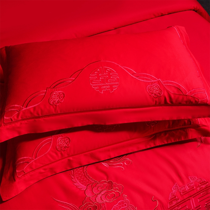 91家纺网 家纺一手货源 找家纺 洽想家 2025新款全棉新中式刺绣婚庆四件套多件套（控价销售最低不低于288元） 龙章凤彩（本线绣）