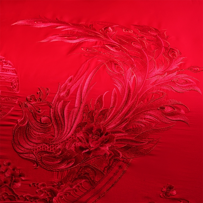 91家纺网 家纺一手货源 找家纺 洽想家 2025新款全棉新中式刺绣婚庆四件套多件套（控价销售最低不低于288元） 龙章凤彩（本线绣）