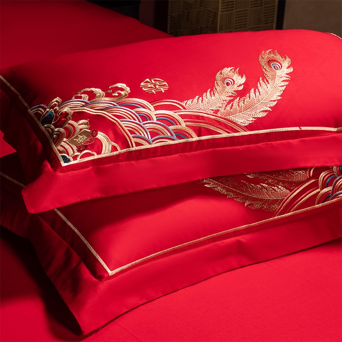 91家纺网 家纺一手货源 找家纺 洽想家 2025新款全棉新中式刺绣婚庆四件套多件套（控价销售最低不低于288元） 龙凤九天