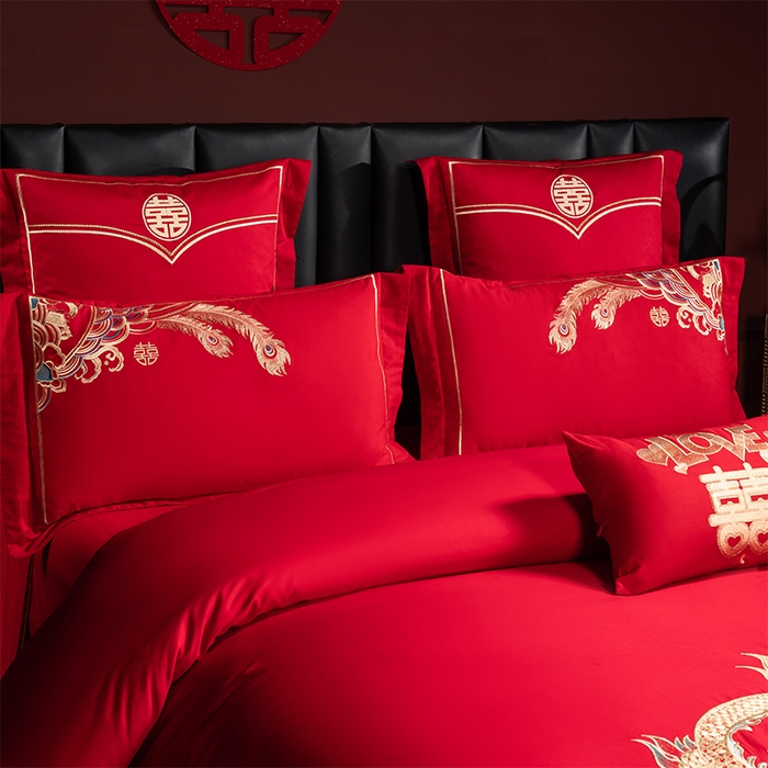 91家纺网 家纺一手货源 找家纺 洽想家 2025新款全棉新中式刺绣婚庆四件套多件套（控价销售最低不低于288元） 龙凤九天