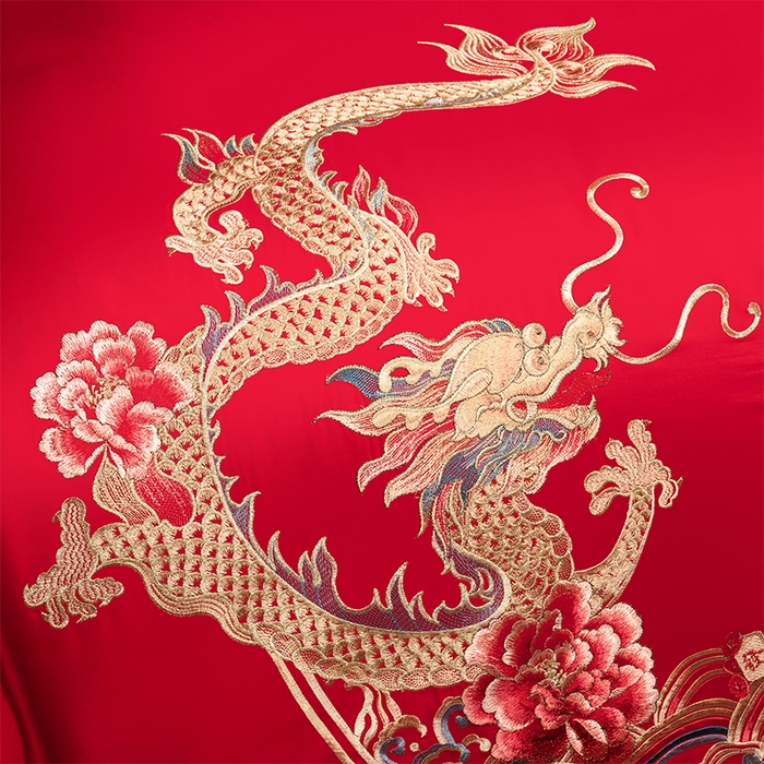 91家纺网 家纺一手货源 找家纺 洽想家 2025新款全棉新中式刺绣婚庆四件套多件套（控价销售最低不低于288元） 龙凤九天