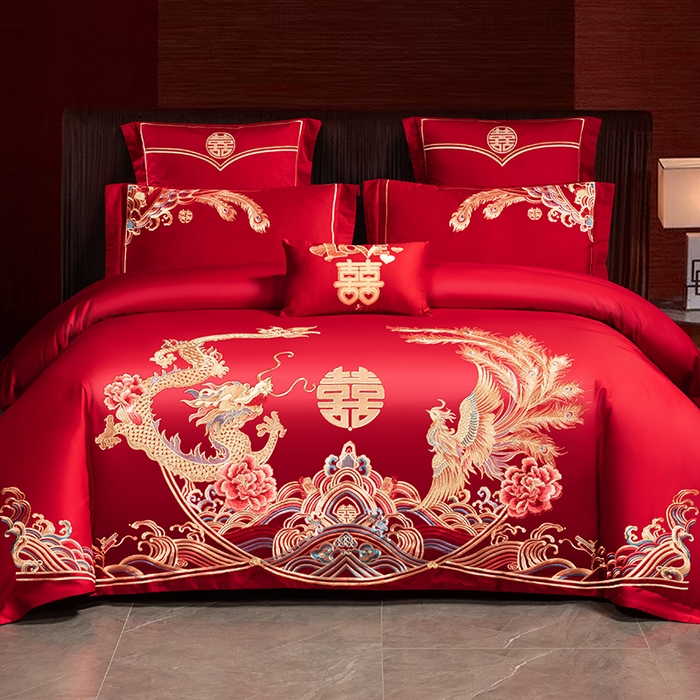 91家纺网 家纺一手货源 找家纺 洽想家 2025新款全棉新中式刺绣婚庆四件套多件套（控价销售最低不低于288元） 龙凤九天