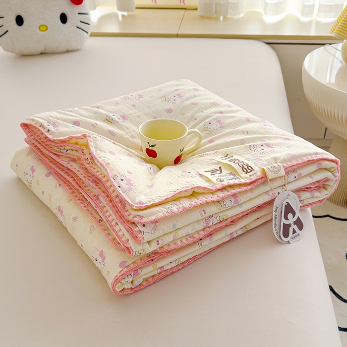 星巴k家纺 2025新款贝壳绣三角针花边工艺款贝壳边夏被夏凉被空调被四件套【可提供买家秀】 粉色kt猫