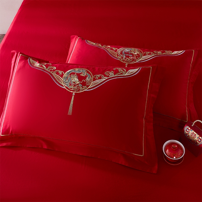 91家纺网 家纺一手货源 找家纺 洽想家 2025新款全棉新中式刺绣婚庆四件套多件套（控价销售最低不低于288元） 凤舞龙蟠