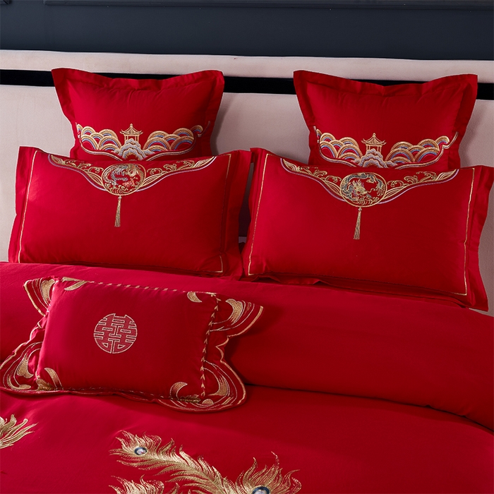 91家纺网 家纺一手货源 找家纺 洽想家 2025新款全棉新中式刺绣婚庆四件套多件套（控价销售最低不低于288元） 凤舞龙蟠