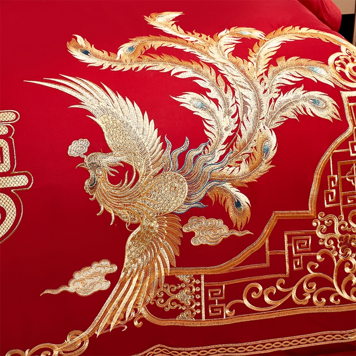 91家纺网 家纺一手货源 找家纺 洽想家 2025新款全棉新中式刺绣婚庆四件套多件套（控价销售最低不低于288元） 龙凤喜舞