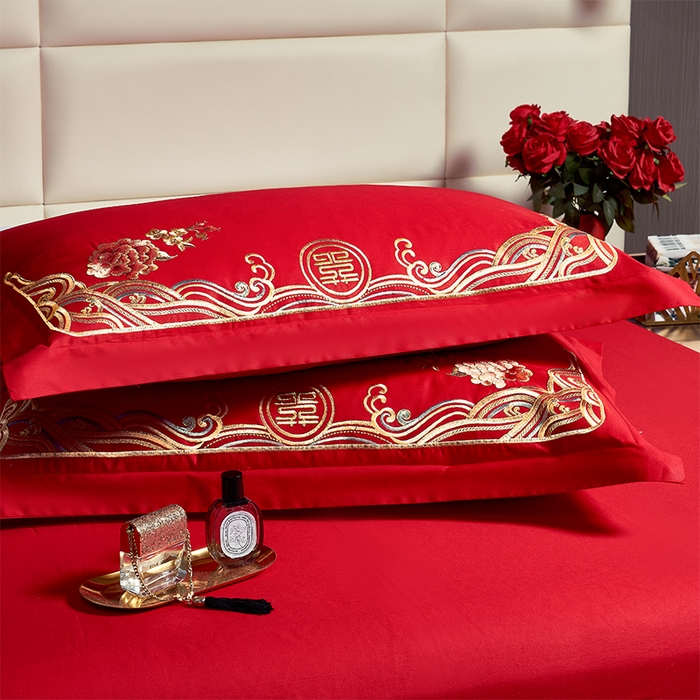 91家纺网 家纺一手货源 找家纺 洽想家 2025新款全棉新中式刺绣婚庆四件套多件套（控价销售最低不低于288元） 龙凤喜舞