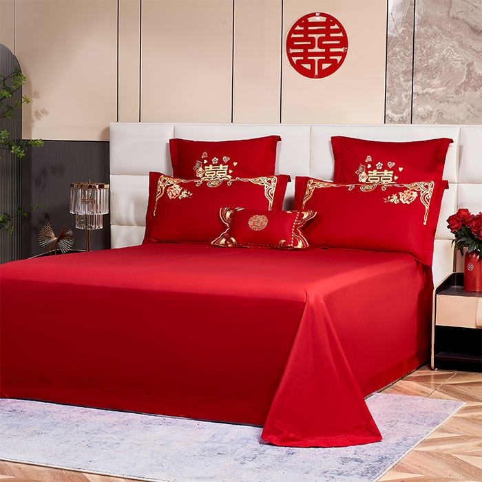 91家纺网 家纺一手货源 找家纺 洽想家 2025新款全棉新中式刺绣婚庆四件套多件套（控价销售最低不低于288元） 龙凤喜舞