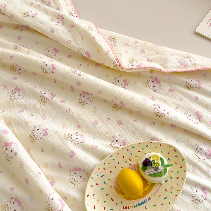 91家纺网 家纺一手货源 找家纺 星巴k家纺 2025新款贝壳绣三角针花边工艺款贝壳边夏被夏凉被空调被四件套【可提供买家秀】 粉色kt猫