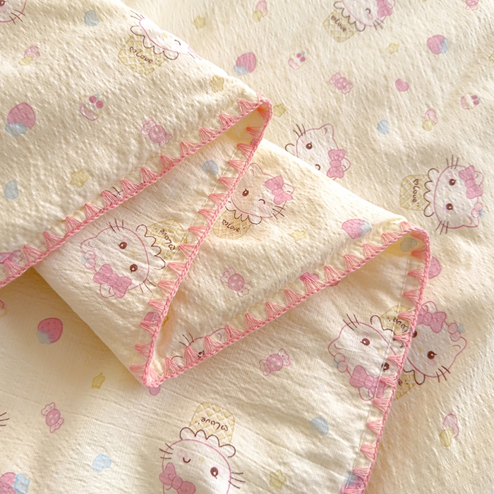 91家纺网 家纺一手货源 找家纺 星巴k家纺 2025新款贝壳绣三角针花边工艺款贝壳边夏被夏凉被空调被四件套【可提供买家秀】 粉色kt猫