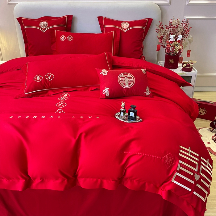 91家纺网 家纺一手货源 找家纺 洽想家 2025新款全棉新中式刺绣婚庆四件套多件套（控价销售最低不低于288元） 吾家大喜