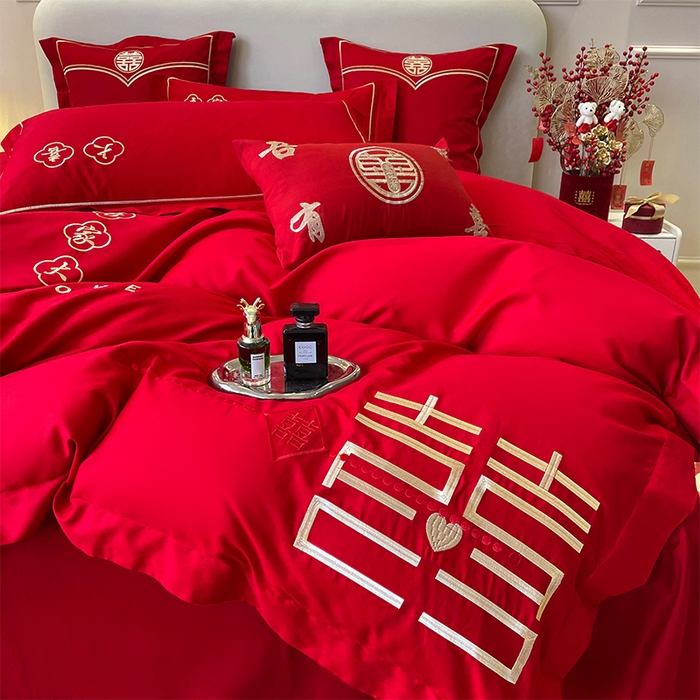 91家纺网 家纺一手货源 找家纺 洽想家 2025新款全棉新中式刺绣婚庆四件套多件套（控价销售最低不低于288元） 吾家大喜