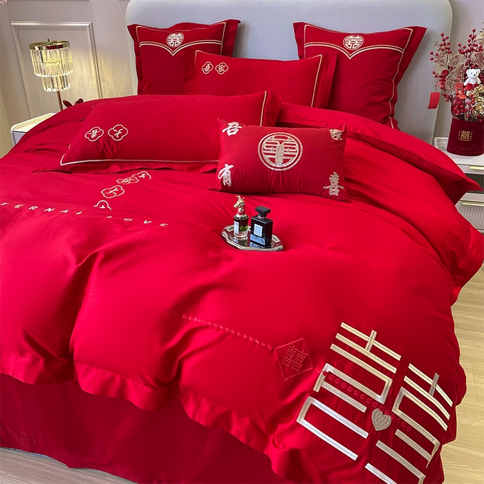 91家纺网 家纺一手货源 找家纺 洽想家 2025新款全棉新中式刺绣婚庆四件套多件套（控价销售最低不低于288元） 吾家大喜