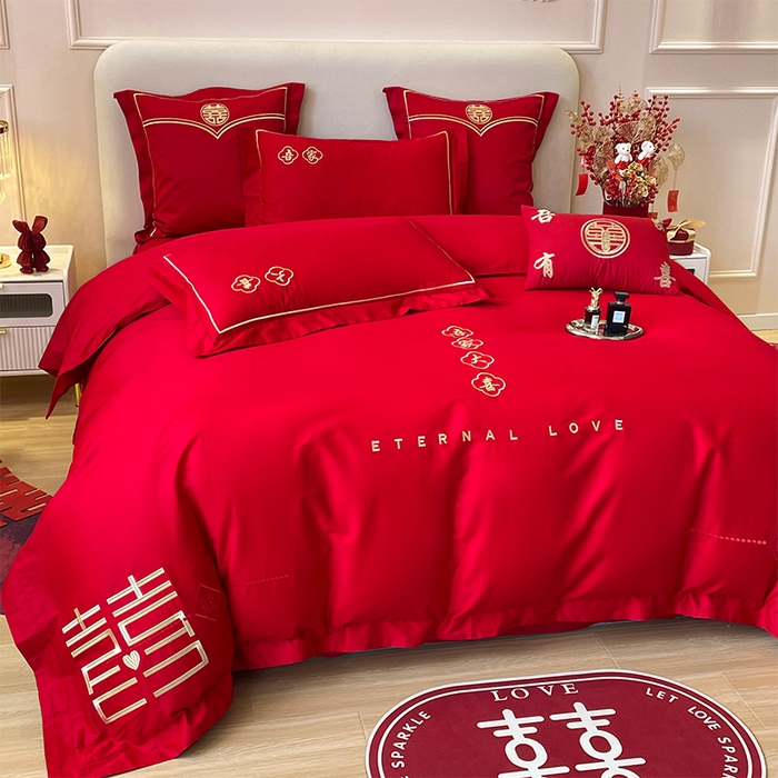 91家纺网 家纺一手货源 找家纺 洽想家 2025新款全棉新中式刺绣婚庆四件套多件套（控价销售最低不低于288元） 吾家大喜