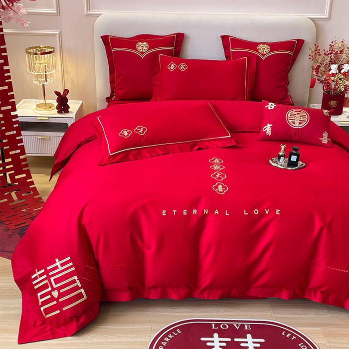 91家纺网 家纺一手货源 找家纺 洽想家 2025新款全棉新中式刺绣婚庆四件套多件套（控价销售最低不低于288元） 吾家大喜