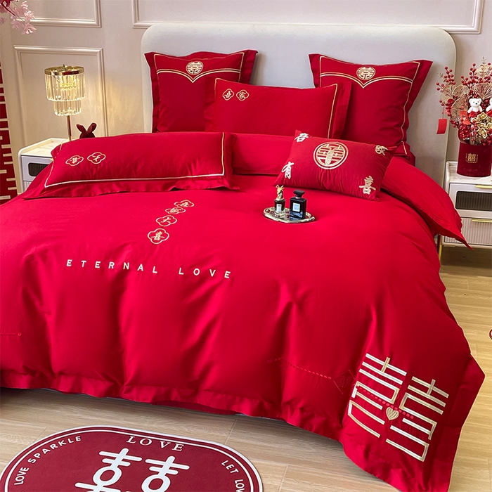 91家纺网 家纺一手货源 找家纺 洽想家 2025新款全棉新中式刺绣婚庆四件套多件套（控价销售最低不低于288元） 吾家大喜